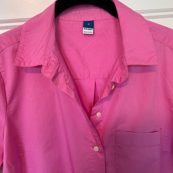 Old Navy Pink Button Front Mini Shirt Dress Cotton Short Sleeve Pockets M - Picture 9 of 11